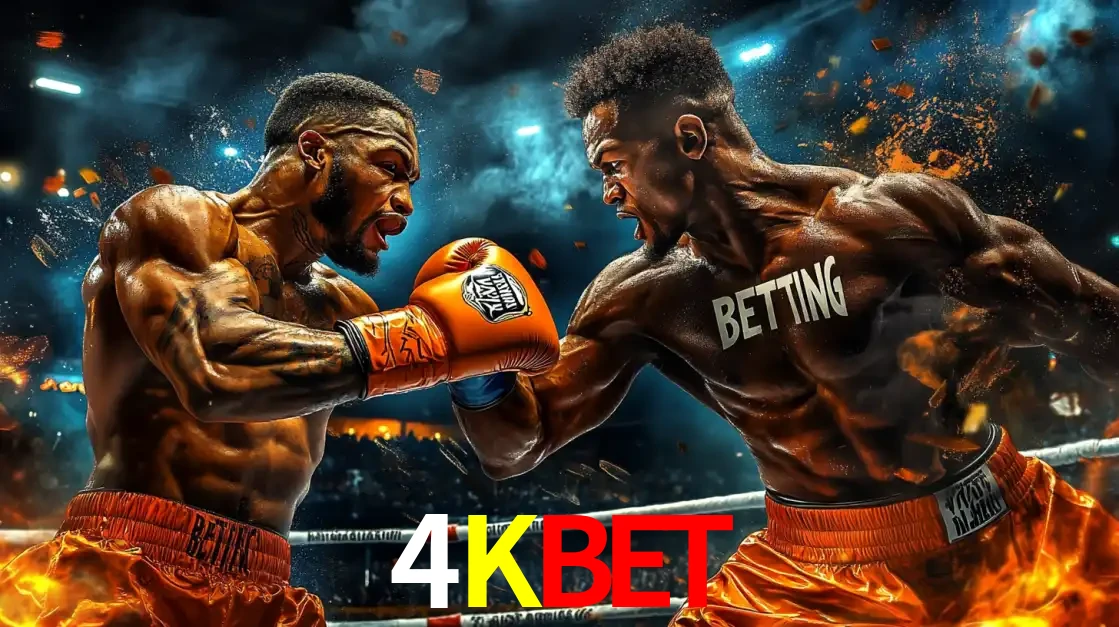 Dois boxeadores em uma luta intensa e explosiva, representando a adrenalina e as oportunidades de apostas em esportes de combate disponíveis na plataforma 4KBET.