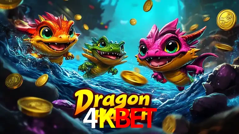 Arte promocional do jogo Dragon Hatch com três adoráveis dragões bebês nadando entre moedas de ouro, um dos slots mais divertidos para jogar no cassino 4KBET.