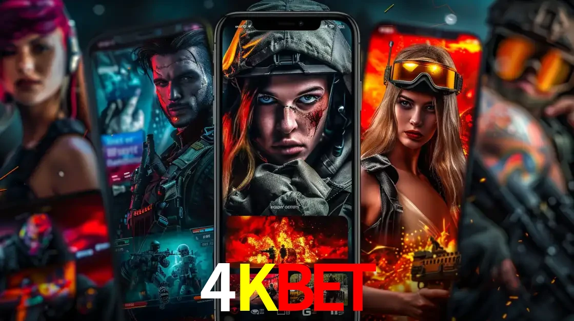 Montagem de telas de celular mostrando diversos personagens, masculinos e femininos, de um jogo de tiro, ilustrando a diversidade de equipes de e-sports para apostar no 4KBET.