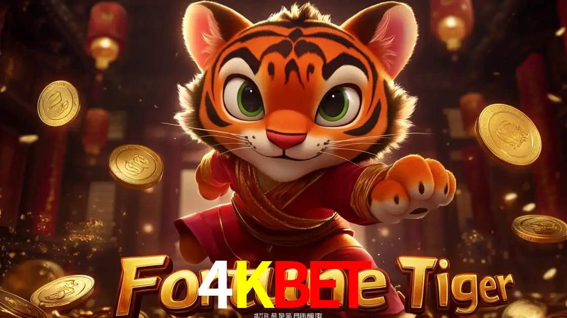 O carismático mascote do jogo de slot Fortune Tiger, um tigre fofo em pose de artes marciais, pronto para trazer sorte e multiplicadores de ganhos no cassino online 4KBET.